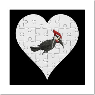 Jigsaw  Woodpecker Heart Design - Birds Woodpecker Posters and Art